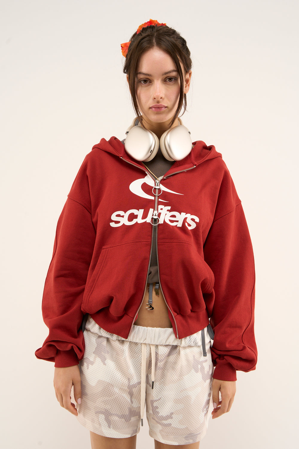 Logo Red Zipped Hoodie