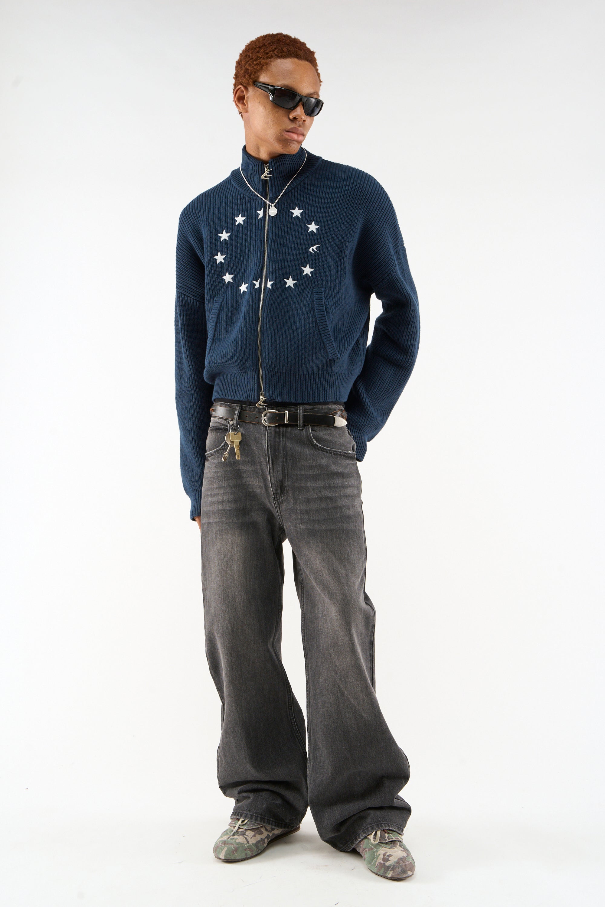 Ea Navy Blue Knit Zipper