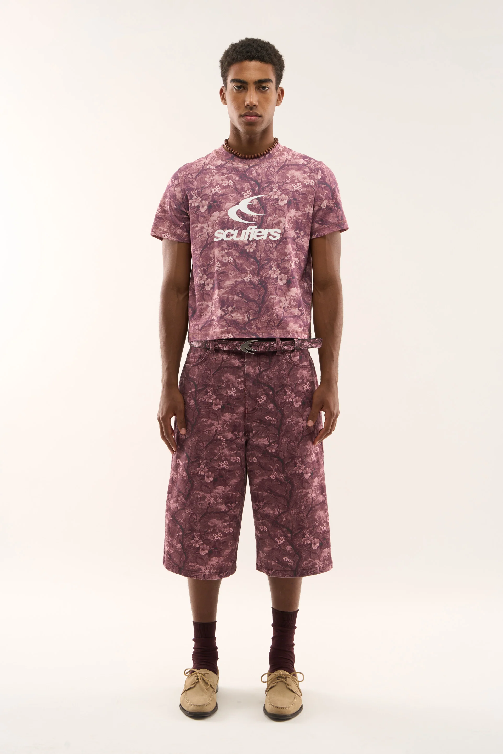 Real Flowers Fitted Burgundy Shorts 01 Jpg
